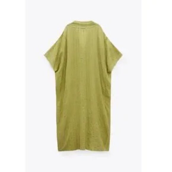 Zara Women's Embroidered 100% Cotton Tunic Maxi Dress Shisha Green Size S - Picture 3 of 14
